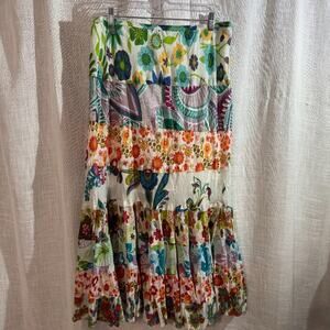 Retro Boho Skirt Size XL Flowy Maxi Ruffle Romantic